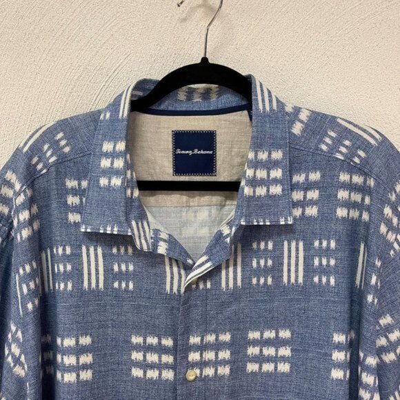 Tommy Bahama Hawaiian Shirt Blue Button-up Silk Cotton Lines Stripe Men's SZ XXL - Picture 3 of 4